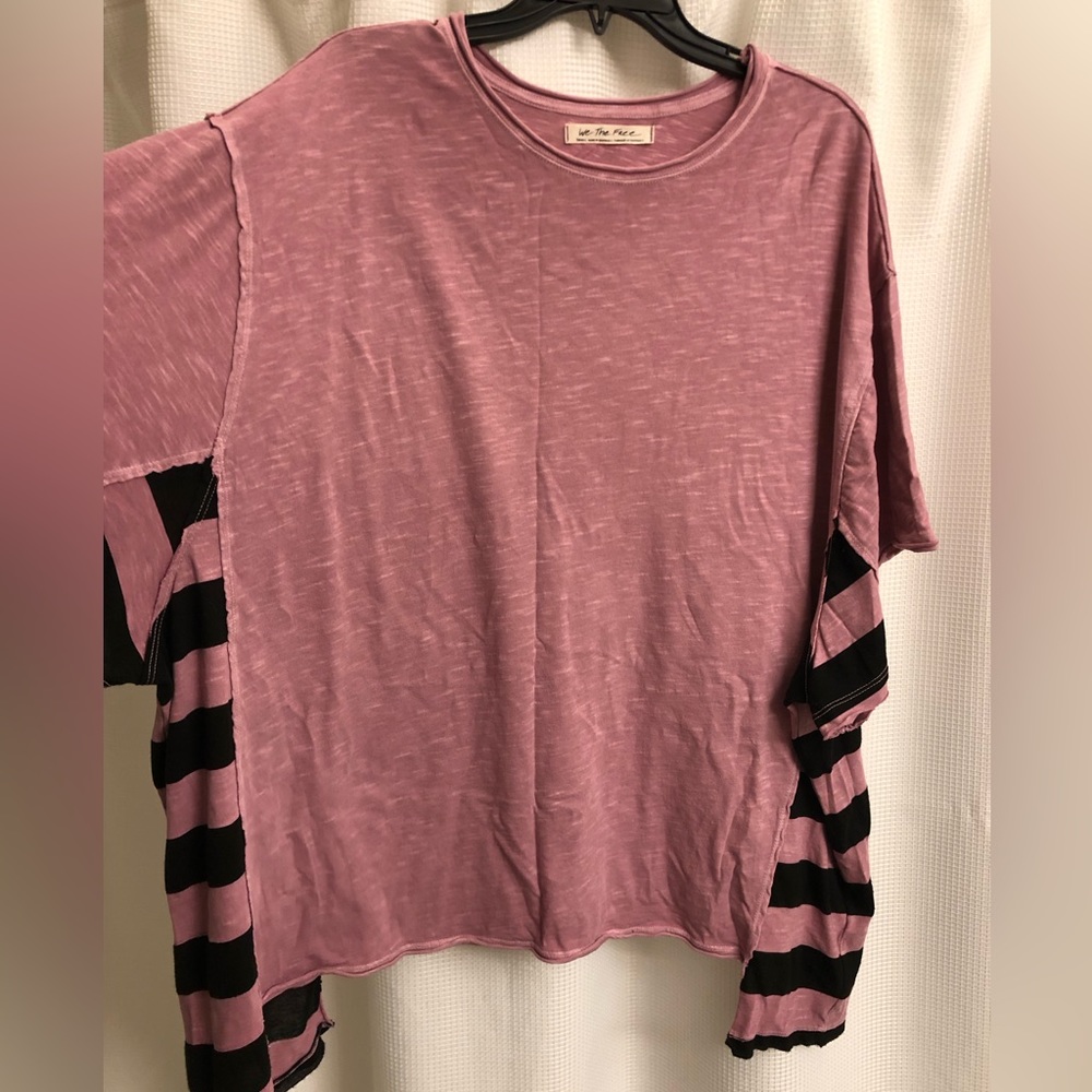 We The Free, Genius Oversized Tee, Mauve Pink with Black Stripes on Sides, Small